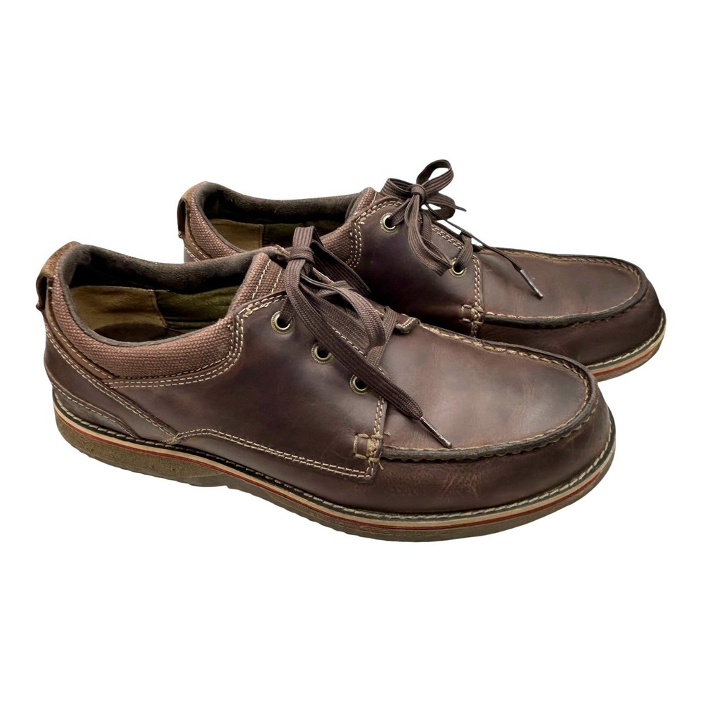 Clarks Mens Lace Up Leather Shoes Brown Size 10.5 White Stitching Classic Preppy